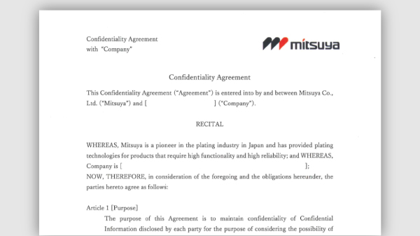 Confidentiality Agreement of Industry Platings